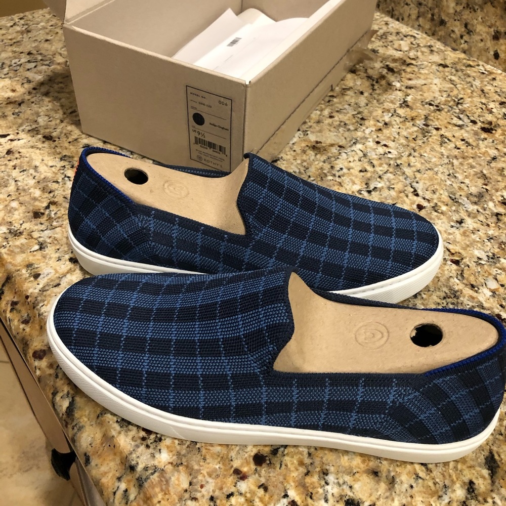 Rothy’s indigo gingham shoes